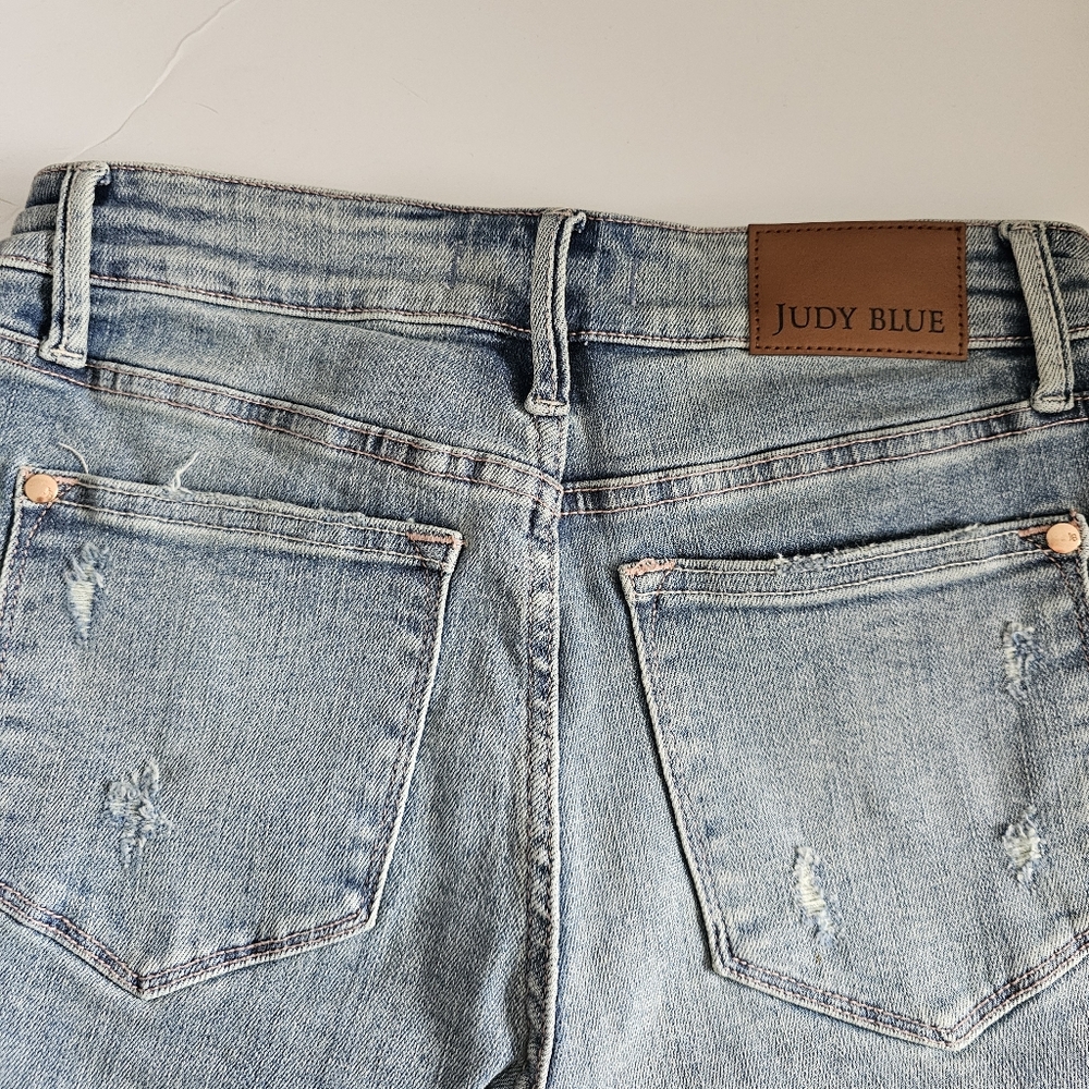 Judy Blue Straight Leg Jeans Size 5/27 Lightly Distressed Medium Wash Stretch - Picture 4 of 9